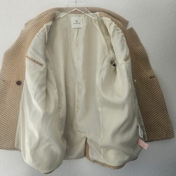 Anine Bing Oversized Fishbone Blazer Tan/White‎ Herringbone Print Size Large - Picture 7 of 11